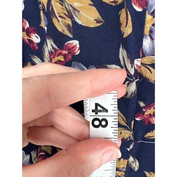 90s Vintage Dress Womens Medium Navy Blue Floral Maxi Cottagecore Button Boho - Picture 5 of 7